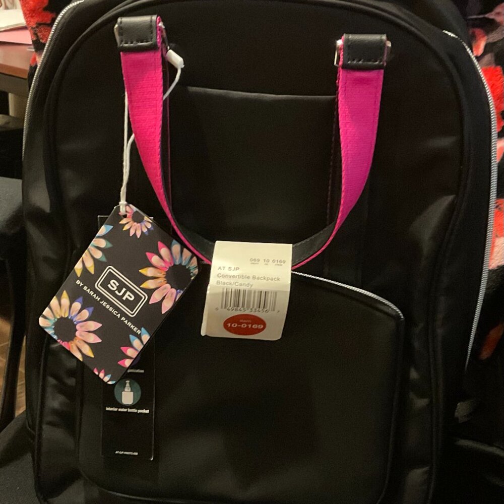 SJP Sarah Jessica Parker 16" RFID Convertible Laptop Backpack - Black/Candy Pink - Picture 8 of 12